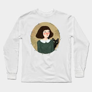 Girl and black cat Long Sleeve T-Shirt